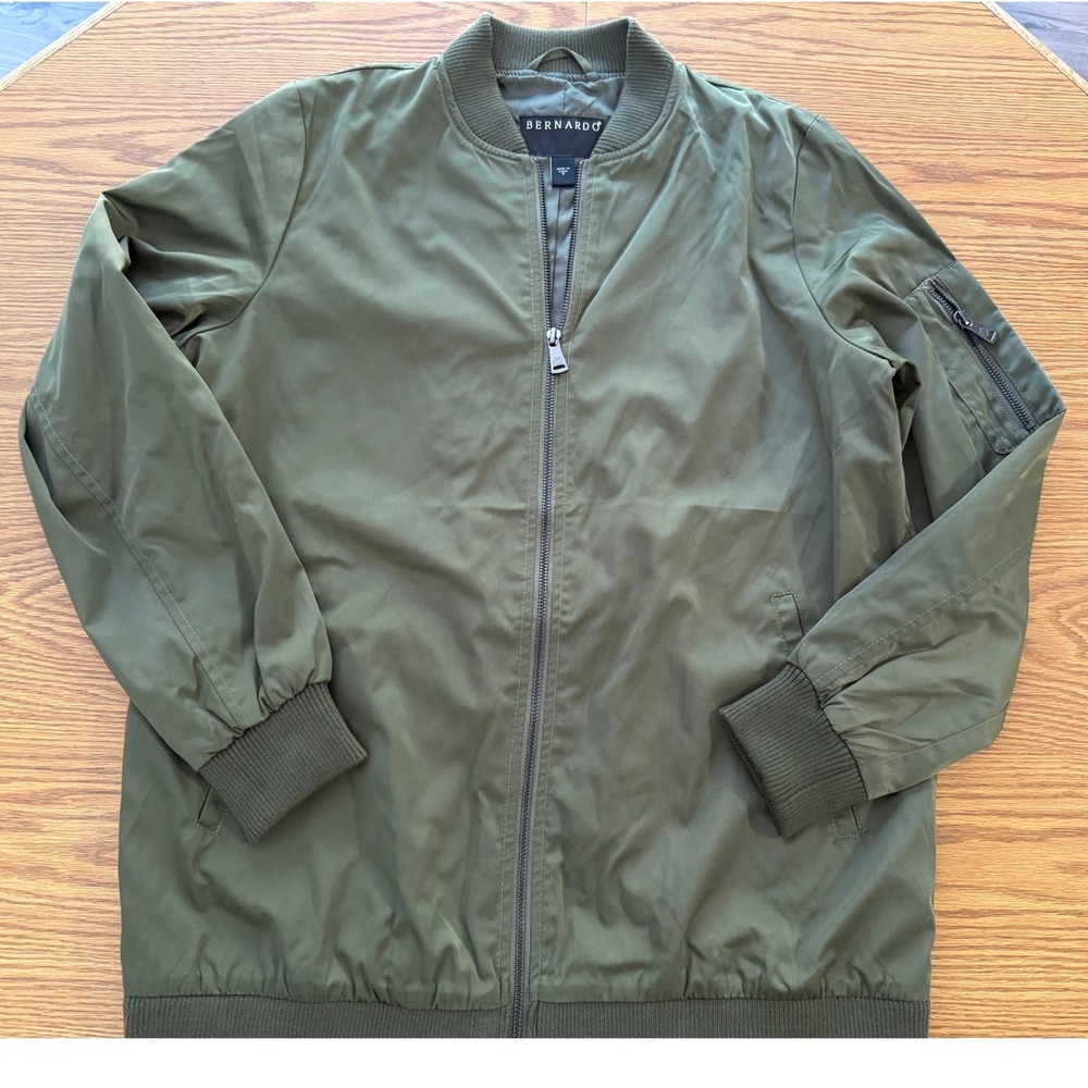 Bernardo Mens Army Green Full Zip Bomber Jacket Utility Pocket Medium